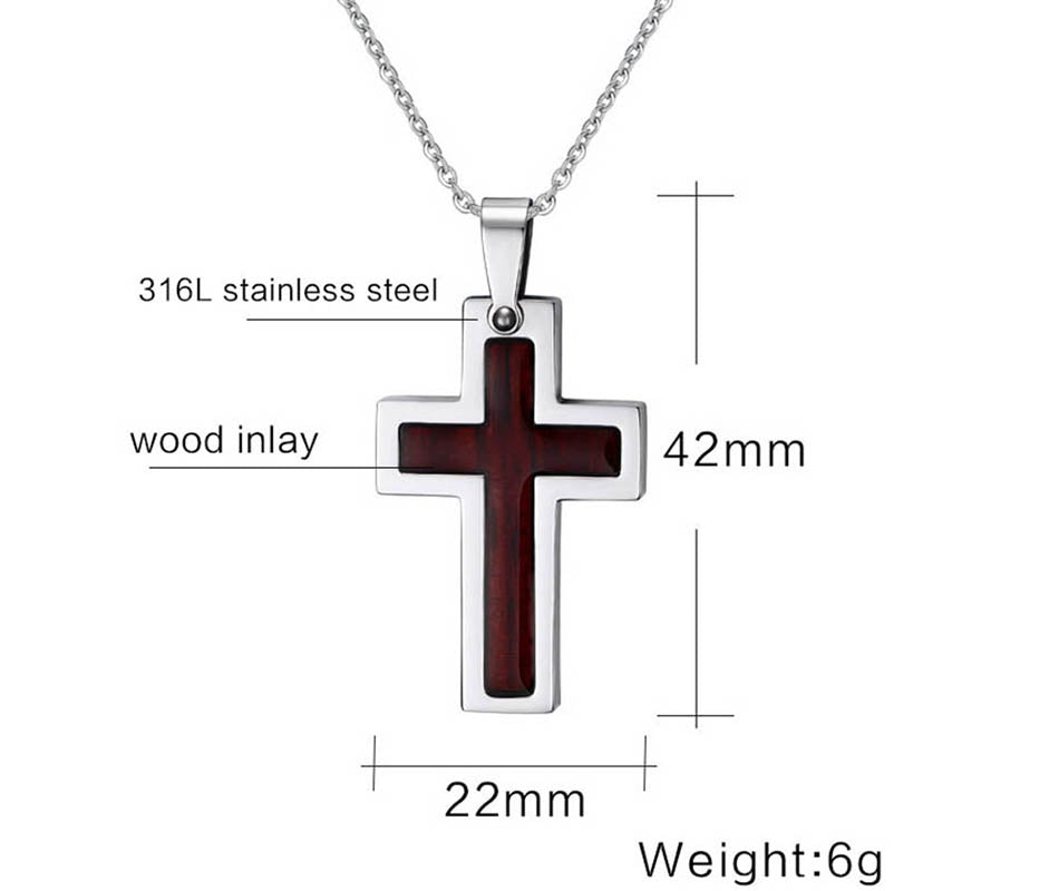 Stainless Steel w/ Wooden Cross Inlay